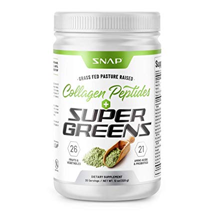 Collagen Peptides Super Greens Powder by Snap Supplements – Non-GMO, Grass Fed, Amino Acids with Probiotics for Healthy Hair, Skin & Nails, Supports Weight-Loss & Detox, Boosts Immune Defenses, 12 oz