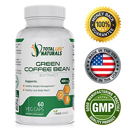 Pure Green Coffee Bean Extract Pills with 50% Chlorogenic Acid per Vegetarian Capsule | Natural Weight Loss Support for Men and Women | Made in the USA by Total Life Naturals