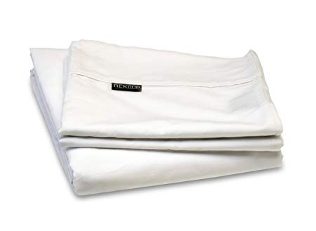 REKOOP Eco-Friendly Sheets, Cotton Rich, Smooth Percale Weave, 3 Piece Twin XL Sheet Set, 15” Deep Pocket, White
