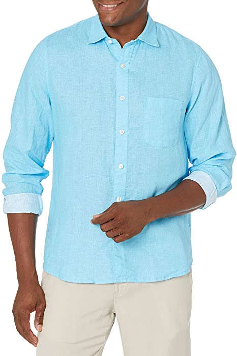 28 Palms Men's Standard-Fit Long-Sleeve 100% Linen Shirt