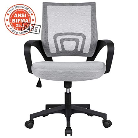 Yaheetech Swivel Fabric Mesh Office Chairs Excutive Desk Chairs Ergonomic Home Study Task Chair with Lumbar Support Grey