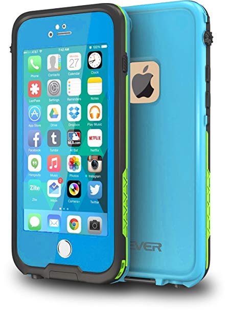 CellEver iPhone 6 Plus / 6s Plus Case Waterproof Shockproof IP68 Certified SandProof Snowproof Diving Full Body Protective Cover Fits Apple iPhone 6 Plus and 6s Plus (5.5") - Sky Blue/Lime Green