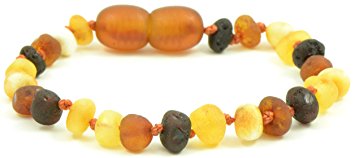 Raw Amber Teething Bracelet / Anklet for Baby - 5.5 Inches (14 Cm) - Unisex - Multicolor - Baltic Amber Land - Knotted for Safety - Hand-made From Unpolished / Certified Amber Beads