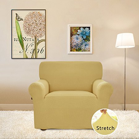 Stretch Slipcovers, Sofa Covers, Furniture Protector with Elastic Bottom, Anti-Slip Foam, 1 Piece Couch Shield, Polyester Spandex Jacquard Fabric Small Checks by Easy-Going (Chair, Beige)