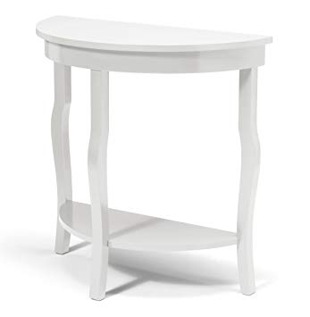 Kate and Laurel Lillian Wood Half Moon Console Table Curved Legs with Shelf, 30" x 14" x 30", True White