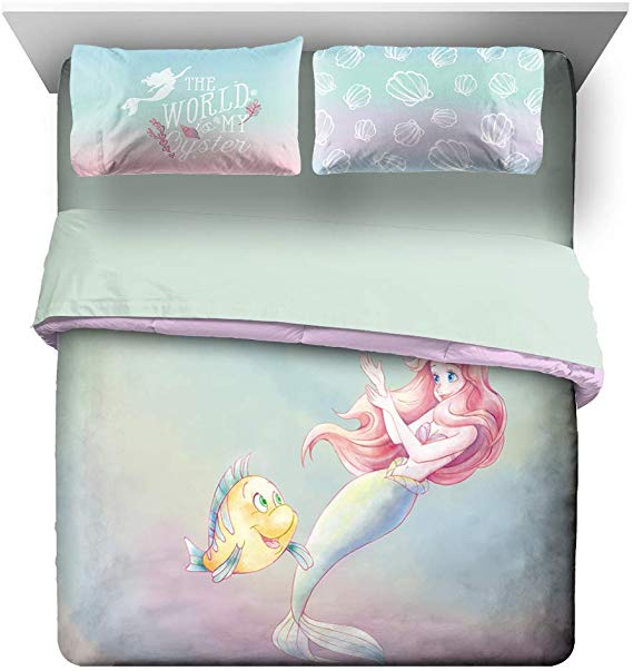 Jay Franco Disney The Little Mermaid Rainbow Queen Duvet Cover & Pillowcase Set- Super Soft Kids Reversible Bedding Features Ariel - Fade Resistant Polyester Microfiber (Official Disney Product)