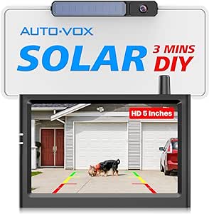 AUTO-VOX Solar Wireless Backup Camera with 5" HD Monitor,3 Mins DIY Installation & Battery Powered Back Up Camera Systems, IP69K Waterproof Reverse Camera for Car/Van/SUV/Truck/Trailer