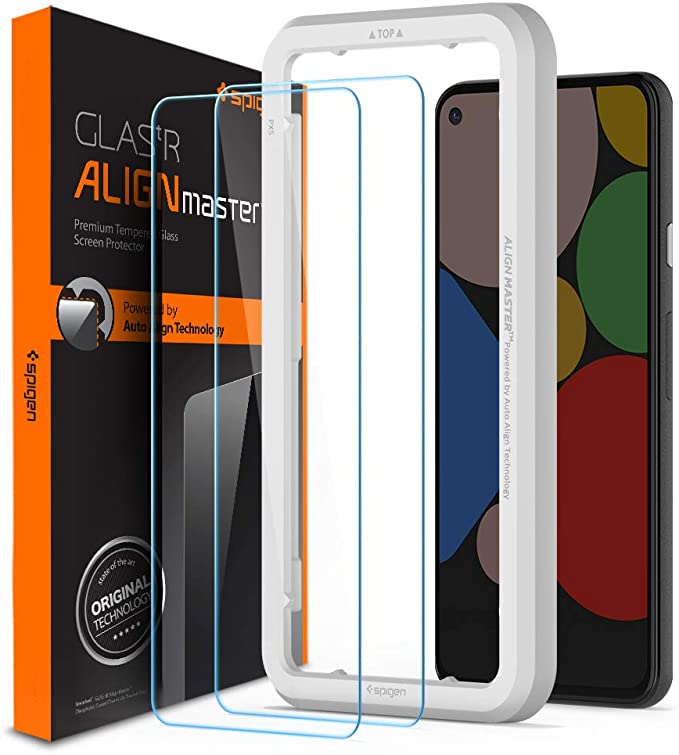 Spigen Tempered Glass Screen Protector [Glas.tR AlignMaster] Designed for Pixel 5-2 Pack