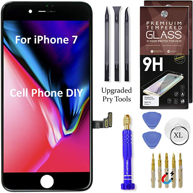 Cell Phone DIY Black iPhone 7, 4.7" Screen Replacement LCD Touch Screen Digitizer Assembly Set   Premium Glass Screen Protector   Free Repair Tool Kit