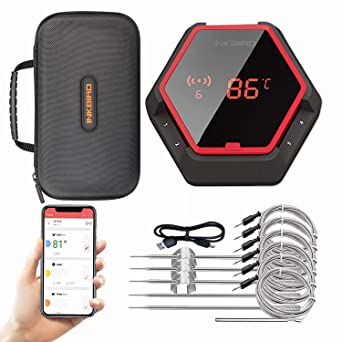 Inkbird 150ft Bluetooth-Grill-Thermometer IBT-6XS with Carry Case,Digital Wireless BBQ Thermometer, Remote Meat Thermometer W/ Magnet, Timer, Alarm, 6-Probes for Smoker, Kitchen, Food, Grilling