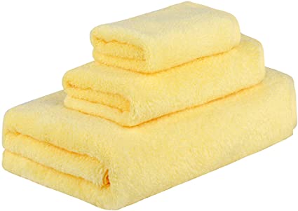 SEMAXE Towel Bath Towel Sets for Bathroom, Absorbent and Soft Long-Staple Cotton Towel,Hotel & Spa Quality 3 Piece Towel Set Includes 1 Bath Towel, 1 Hand Towel, 1 Washcloth (Yellow)