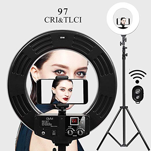 GVM Photo Studio LED Ring Light with light stand Kit 18-inch 3200-5600K CRI 97  Dimmable Bi-color SMD LED Lighting for Portrait Video Shooting