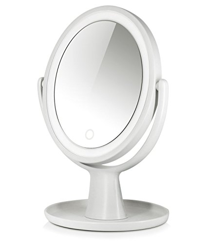 Terresa Oval Shaped Double Sided Lighted Makeup Mirror with 1x/5x Magnifying and Battery Operated Desktop Vanity Mirror with LED Lights