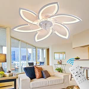 30" Modern Ceiling Fan with Lights Remote Control, Low Profile Ceiling Fan with Lights, Flush Mount Smart Ceiling Fan Light for Bedroom Living Room Kitchen, Reversible Blade, White