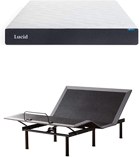 LUCID L150 Adjustable Bed Steel Frame and Lucid 8 Inch Gel Memory Foam Mattress - Firm Feel, Full