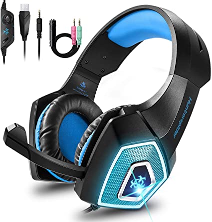 Bovon Gaming Headset for Xbox One, PS4, Lightweight Stereo Over Ear Headphones with LED Light, Mic, Volume Control, Noise Isolation, Adjustable Headband for Smart Phones Laptop PC Mac