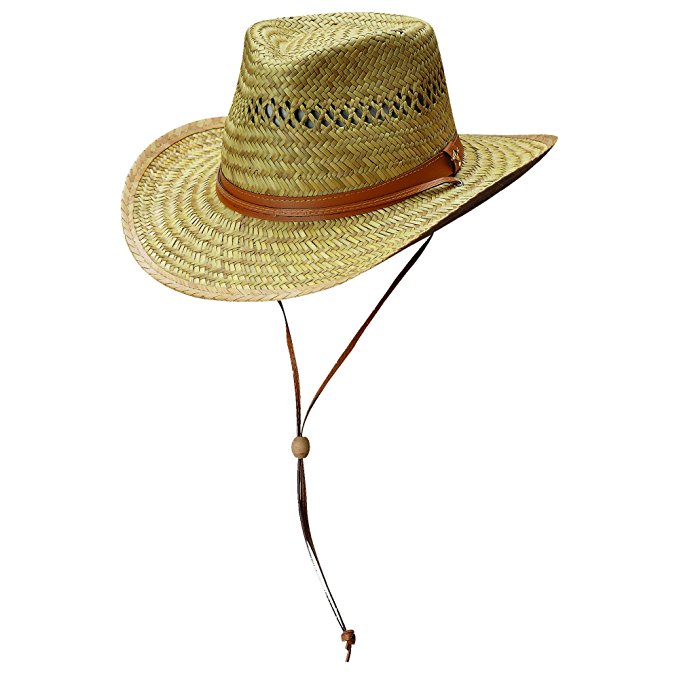 Dorfman Pacific Men's Rush Straw Lightweight Outback Hat with Chin Cord