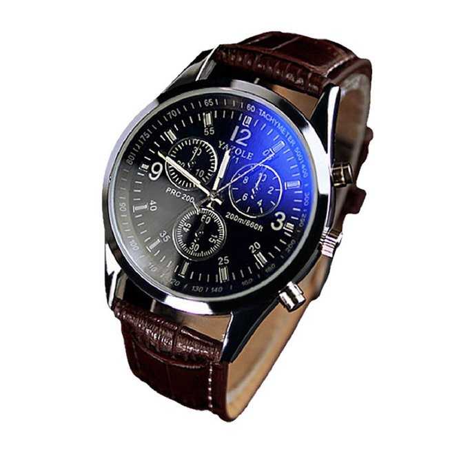 Bestpriceam Mens Luxury Fashion Blue Ray Glass Analog Quartz Brown Watch