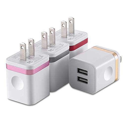 USINFLY USB Wall Charger, [UL Certified] 2.1A/5V USB Plug Dual Port Charger Block Charging Cube Compatible with iPhone X/8/7/6S Plus, Samsung,Android, More Phone(4-Pack)