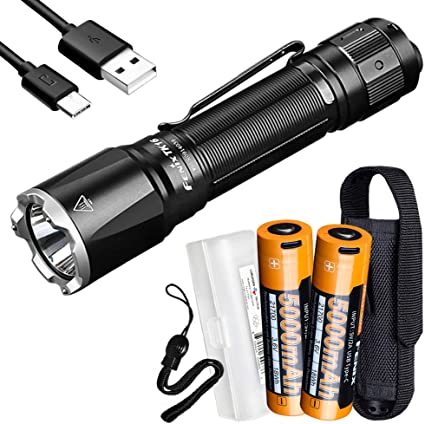 Fenix TK16 V2 3100 Lumen Tactical Flashlight, Long Throw with 2X 5000mAh USB-C Rechargeable Battery and LumenTac Battery Organizer