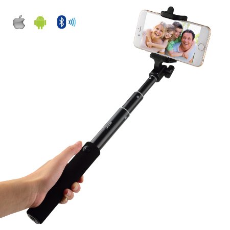 iXCC Aluminum Monopod Extendable Universal Selfie Stick with Built-in Bluetooth Wireless Remote Shutter for Apple Samsung Android and Windows Device