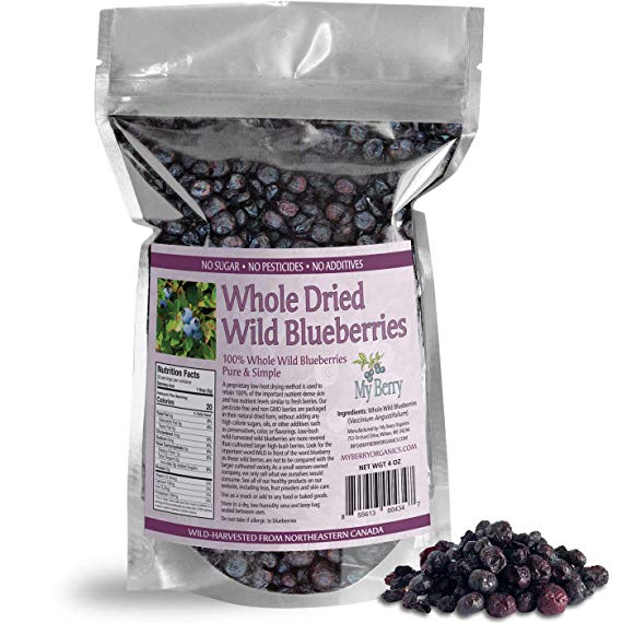 Dried Wild Blueberries, No Added Sugar, No Pesticides, Not Cultivated Berries, Small, Woman-Owned Company
