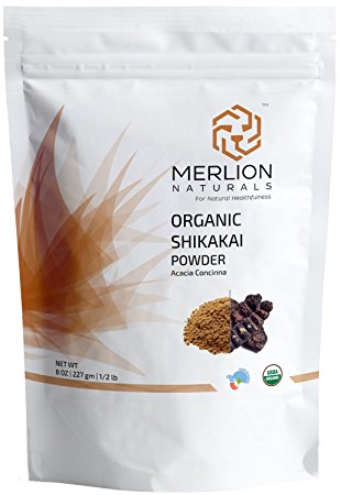 Organic Shikakai Powder by MERLION NATURALS | Acacia Concinna | USDA NOP Certified 100% Organic | Vegan | Excellent Hair Conditioner (8 OZ)