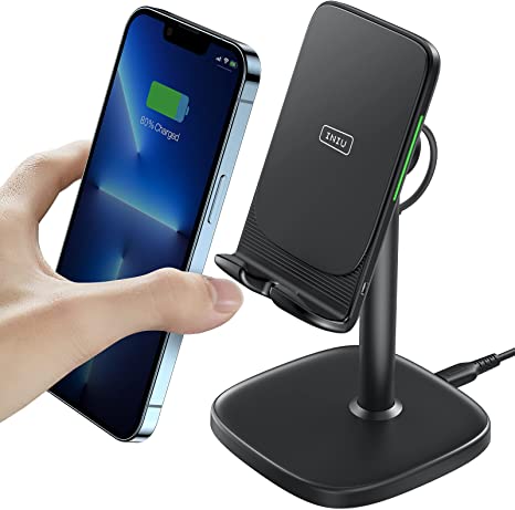 INIU Wireless Charger, 15W Qi Certified Fast Charge Adjustable Phone Stand with Sleep-friendly Adaptive Indicator Wireless Charging Holder Compatible For iPhone 14 13 12 11 Pro Max XR Samsung S22 S21