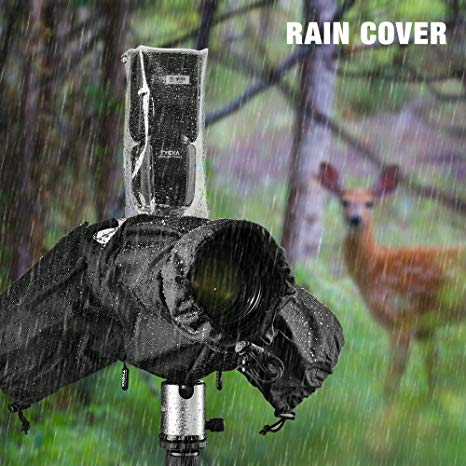 Tycka Camera Rain Cover, can be connected to camera strap and Flash, with 10pcs Absorbent Paper, Rainproof Raincoat for DSLR Canon Nikon Sony Pentax Olympus and more (Lenses with Hood Up to 10” Long)