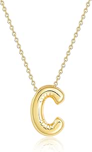 Lcherry Valentine's Day Gifts Bubble Letter Necklace Gold Plated Initial Necklaces for Women Trendy Chunky Balloon Charm Necklace Gifts for Women Girl