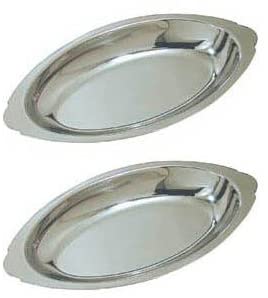 8 oz. (Ounce) Stainless Steel Oval Au Gratin Serving Dish Pan Platter - Set of 2