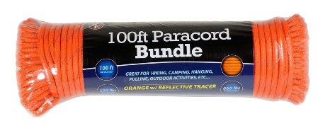 SE PC103OR55 100-ft. Paracord Bundle with 7 Strands, Orange with Reflective Tracer