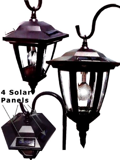 Black Vintage Shepard Hook Solar Lantern Outdoor Light