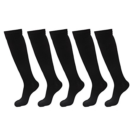 5 Pairs Graduated Compression Socks for Women & Men, Running Socks, Knee High Sport Socks for Medical, Athletic, Edema, Diabetic, Varicose Veins, Travel, Pregnancy, Nursing 15-20 mmHg