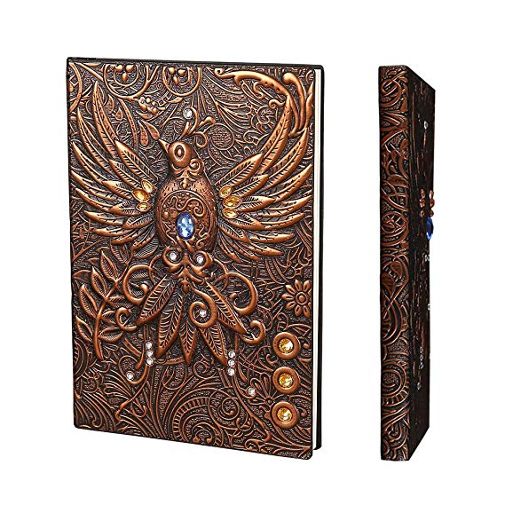 YHH A5 Vintage Leather Travel Journal, Notebook Lined Ruled, Hardback Diary Embossed Writing Notepad 200 Pages Unique Valentines Birthday Anniversary Gift for Men Women Kid Boy Girl, 3D Phoenix Copper
