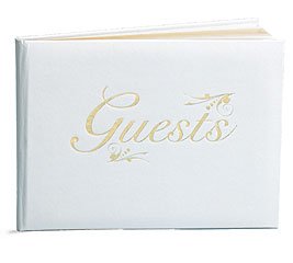 Elegant White Wedding Gold Trim Guest Book - Rustic Glitter Font, Beautiful for Wedding Ceremonies, Anniversary Gifts, Memory Book, 8 x 6 Inches