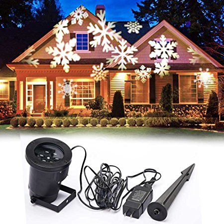 EAGWELL Christmas Decoration Rotating Projection Led Lights Snowflake Spotlight, Christmas Led Projector Light Show Waterproof for Landscape, Wall, White