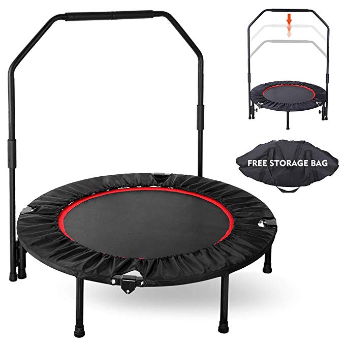GARTIO 40" Exercise Trampoline, Portable & Foldable Mini Rebounder with Adjustable Handrail and Safety Pad, Indoor Outdoor Fun Fitness Training Workouts for Kids Adults, Max Load 330lbs