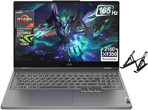 Lenovo Legion 5 Pro Gaming Laptop 2023 Newest, 15.6" WQHD 165Hz Display, AMD R7-7735HS, NVIDIA GeForce RTX 4060, 16GB DDR5 RAM, 1TB SSD, Wi-Fi 6, Backlit Keyboard, Windows 11 Home, with Laptop Stand