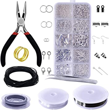 Jewelry Making Supplies, Bagvhandbagro Jewelry Making Tools Kit Jewelry Findings Kit Earring Making Kit with Pliers Silver Beads Wire Tools for Necklace Bracelet Making and Repairing