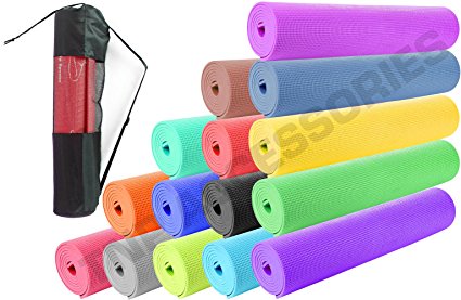Yoga Exercise Fitness Workout Non Slip Mat With Carry Case 183cm x 61cm x 0.6cm - 6mm Thick TNP Accessories