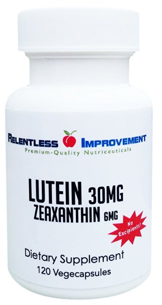 Lutein 30mg and Zeaxanthin 6mg, NO Excipients. 120 vegecapsules.