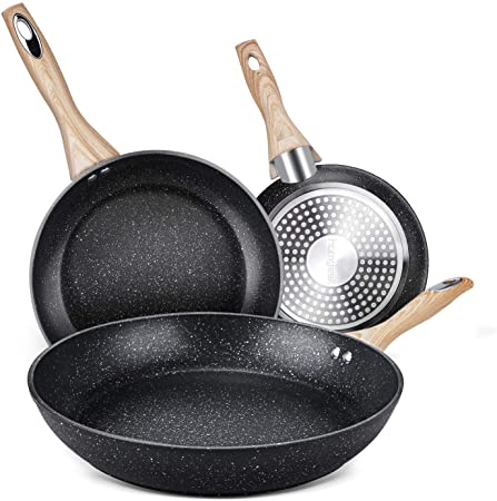Nonstick pan, Homgeek Frying Pans, Skillets with Heat-Resistant Ergonomic Handle, 8 Inches, 10.2 Inches and 12 Inches, PFOA Free