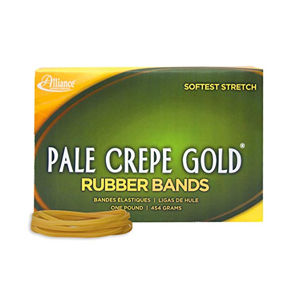 Alliance Rubber 20335 Pale Crepe Gold Rubber Bands Size #33, 1 lb Box Contains Approx. 970 Bands (3 1/2" x 1/8", Golden Crepe)
