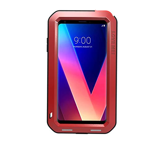 LG V35 ThinQ Case,Water Resistant Shockproof Aluminum Metal [Outter] Super Anti Shake Silicone [Inner] Fully Body Protection With Gorilla Glass Screen Protector for LG V35 ThinQ (Red)