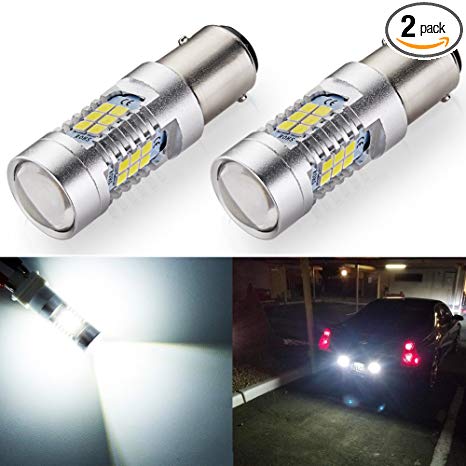 ENDPAGE 1157 2057 2357 7528 BAY15D LED Bulb 2-pack, Xenon White 6000K, Extremely Bright, 21-SMD with Projector Lens, 12-24V, Works as Back Up Reverse Lights, Tail Brake Lights, Turn Signal Blinkers