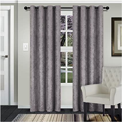 Superior Waverly Blackout Curtain Set of 2, Thermal Insulated Panel Pair with Grommet Top Header, Beautiful Embossed Wave Room Darkening Drapes, Available in 4 Lengths - Silver, 52”x63” each