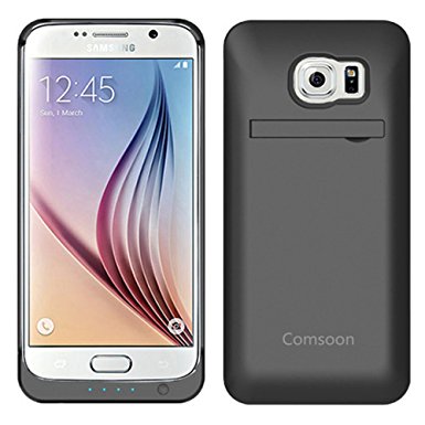Galaxy S6 Battery Case, Comsoon 3500mAh Ultra Slim Rechargeable Extended Charging Case for Samsung Galaxy S6, Portable Backup Power Bank Case with Kickstand (Black)