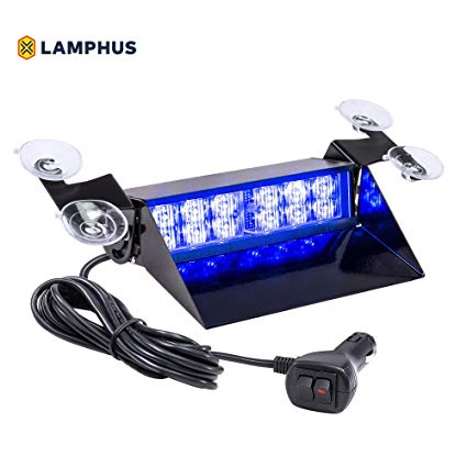 LAMPHUS SolarBlast SBWL26 Emergency Vehicle LED Dash Light [12W LED] [32 Flash Patterns] [Adjustable Mounting] [Multiple Colors Available] - Strobe Light for Dash, Deck & Windshield - Blue