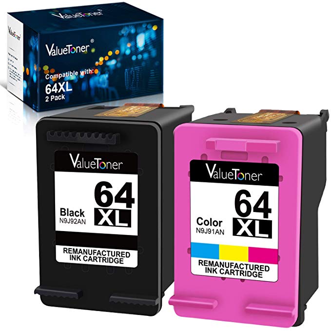 Valuetoner Remanufactured Ink Cartridge Replacement for HP 64 XL 64XL to Used in Envy Photo 7858 7855 7155 6255 6252 7120 6232 7158 7164, Envy 5542 (1 Black, 1 Tri-Color)